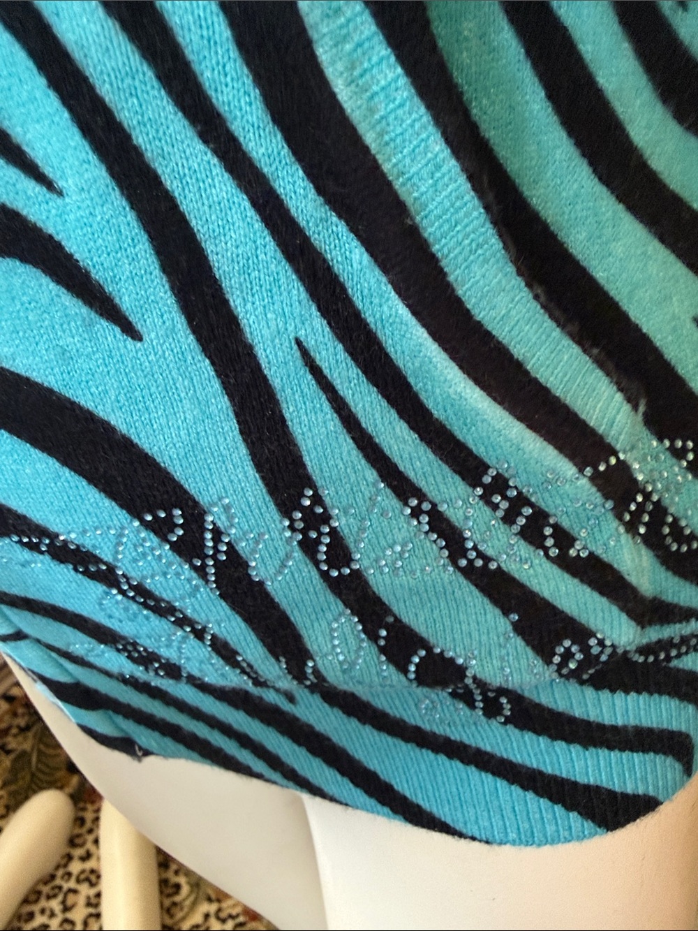 Zebra Stripe Teal & Black Zip Hoodie - Picture 5 of 6